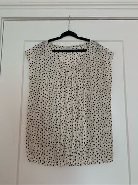 LOFT Cream Blouse with Black Polka Dot Pintuck Front